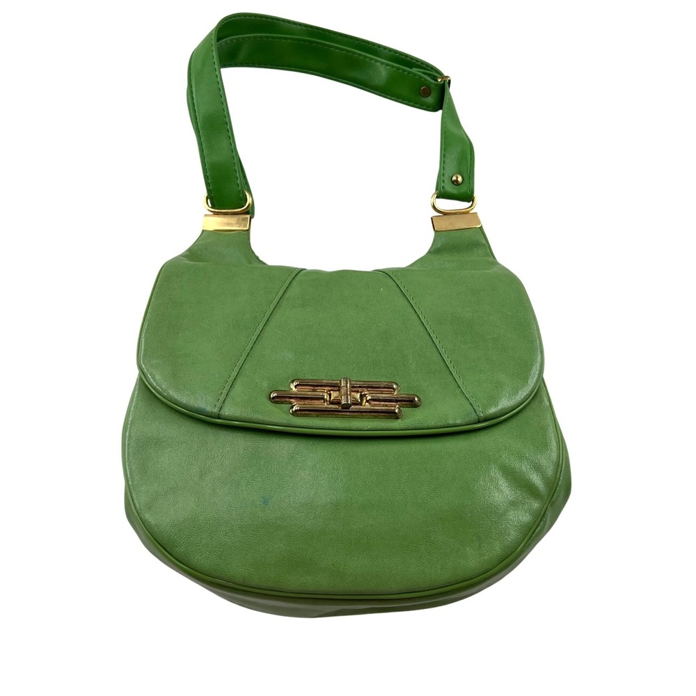 Vintage Green Vinyl Shoulder Bag With Gold Tone Hardware